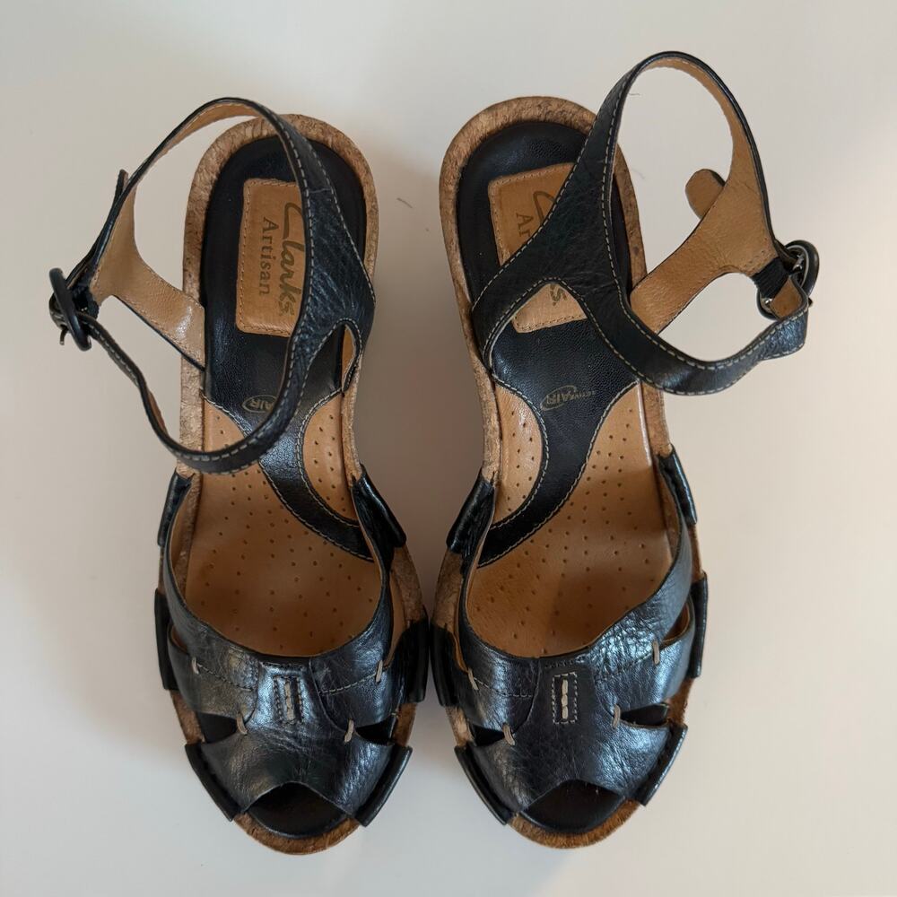 Clarks Artisan Wedge Sandal Black 6.5 - Picture 2 of 4